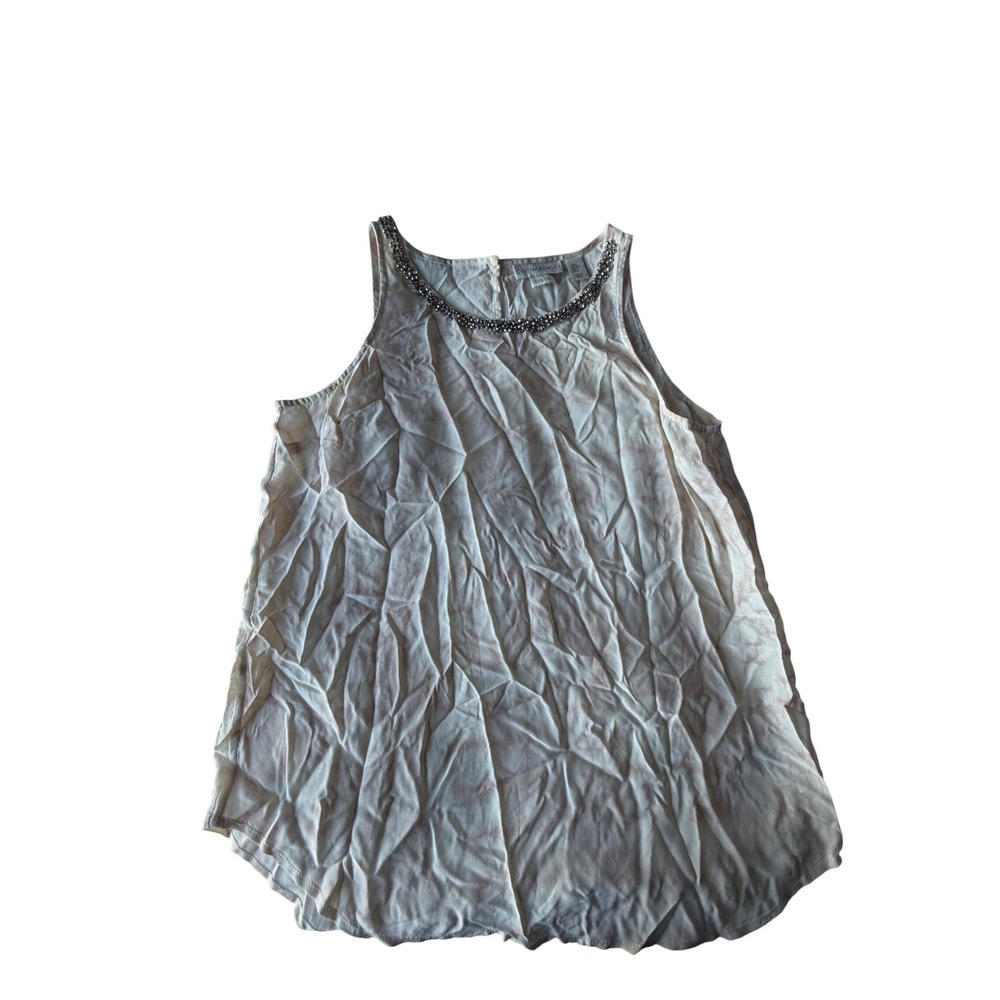 Cynthia Rowley Womens Cream Tan Snakeskin Silk Beaded Neck Tank‎ Top Blouse M